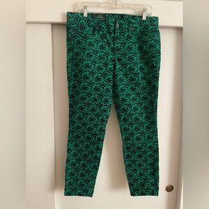 J Crew Corduroy looking cotton green pants with ribbon  design women’s size 32